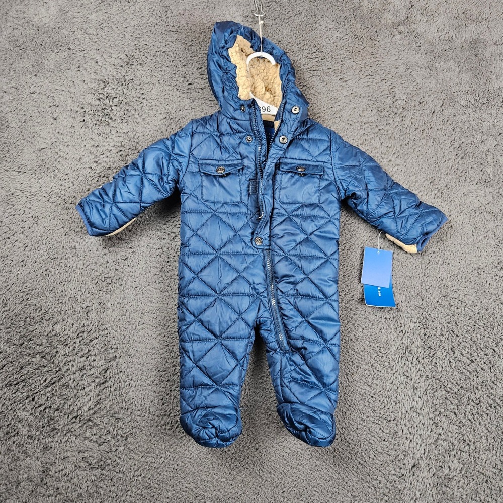 Quilted Hooded Baby Snowsuit Romper in Navy Blue